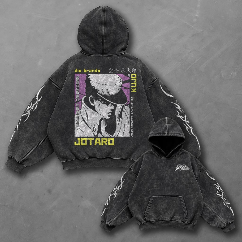 Jojo Oversized Sleek Black Anime Hoodie