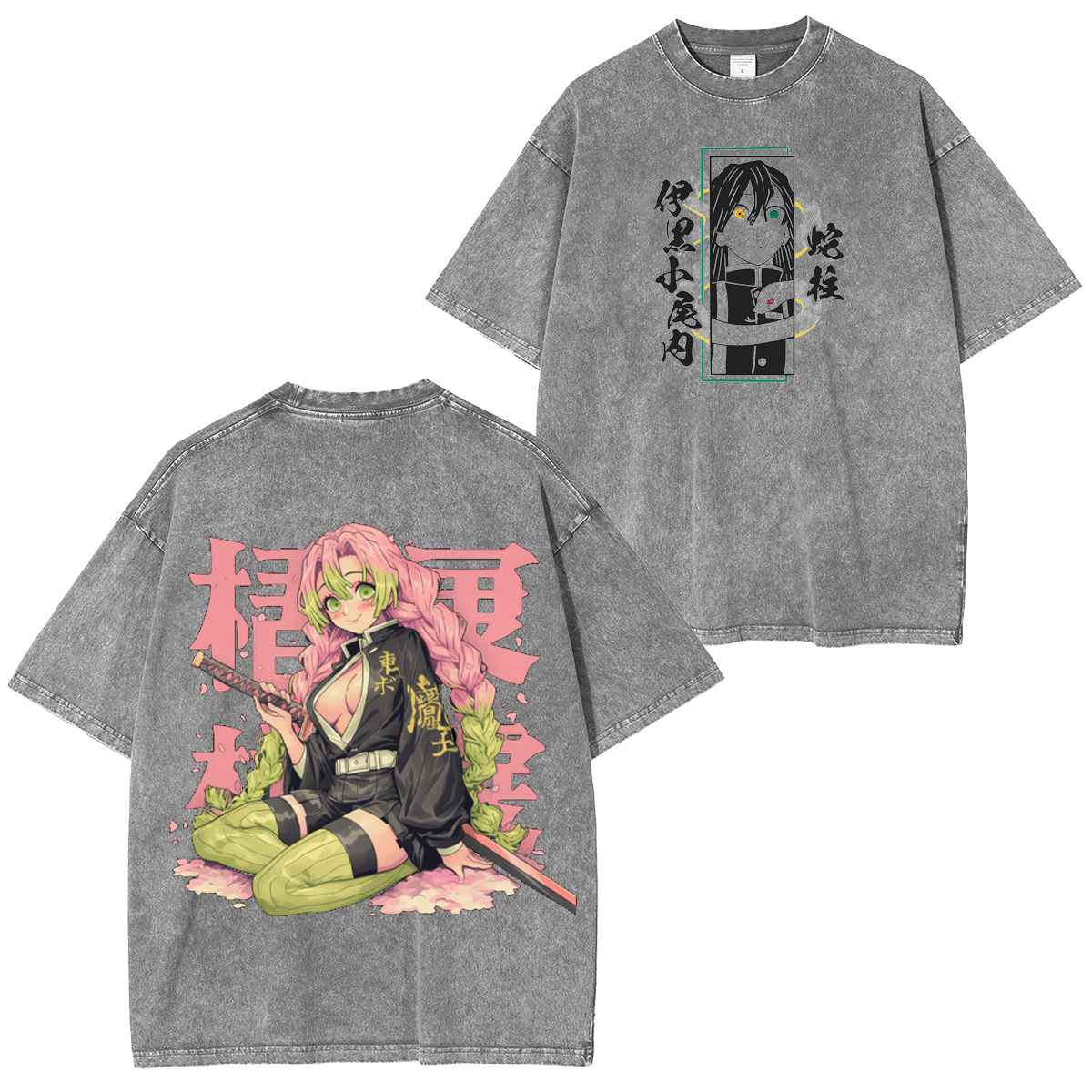 Mitsuri Kanroji x Obanai Iguro Unsiex Washed T-Shirt