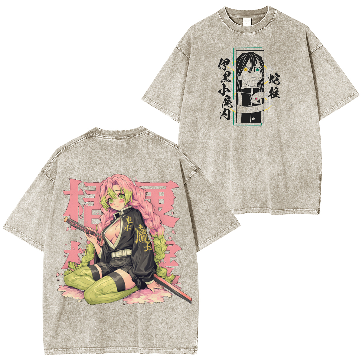 Mitsuri Kanroji x Obanai Iguro Unsiex Washed T-Shirt