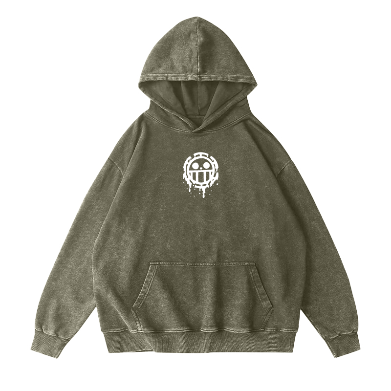 Vintage Trafalgar Law,One Piece Anime Washed Hooded Sweatshirt