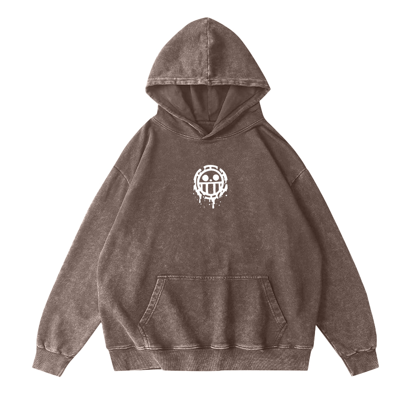 Vintage Trafalgar Law,One Piece Anime Washed Hooded Sweatshirt