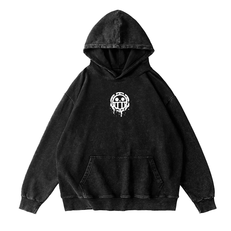 Vintage Trafalgar Law,One Piece Anime Washed Hooded Sweatshirt