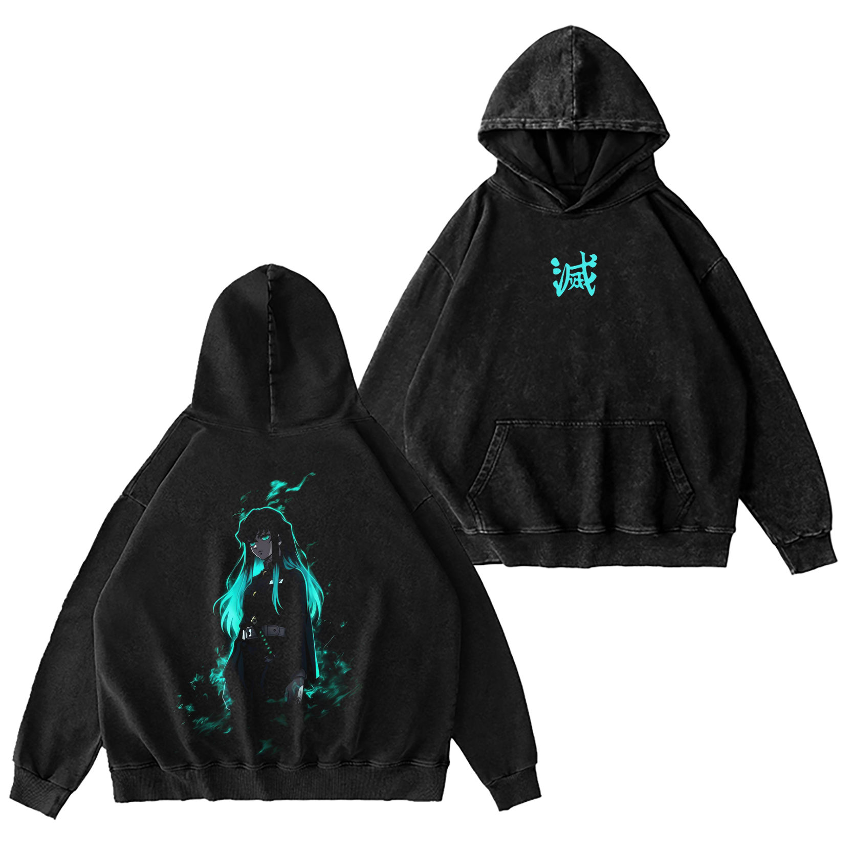 Tokito Muichiro,Demon Slayer Anime Washed Hooded Sweatshirt