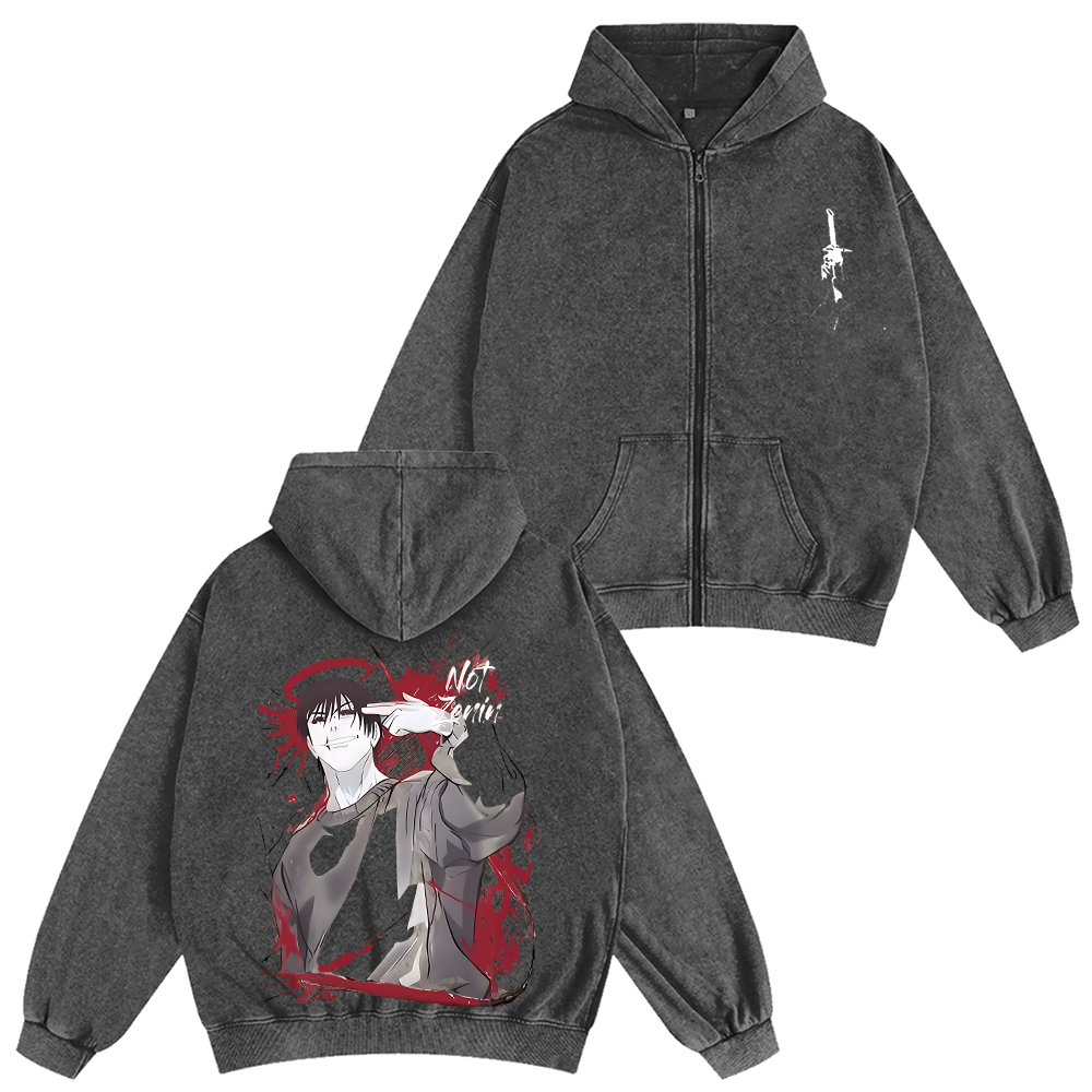 Jujutsu Kaisen Anime Unisex Washed Zip Up Hoodie