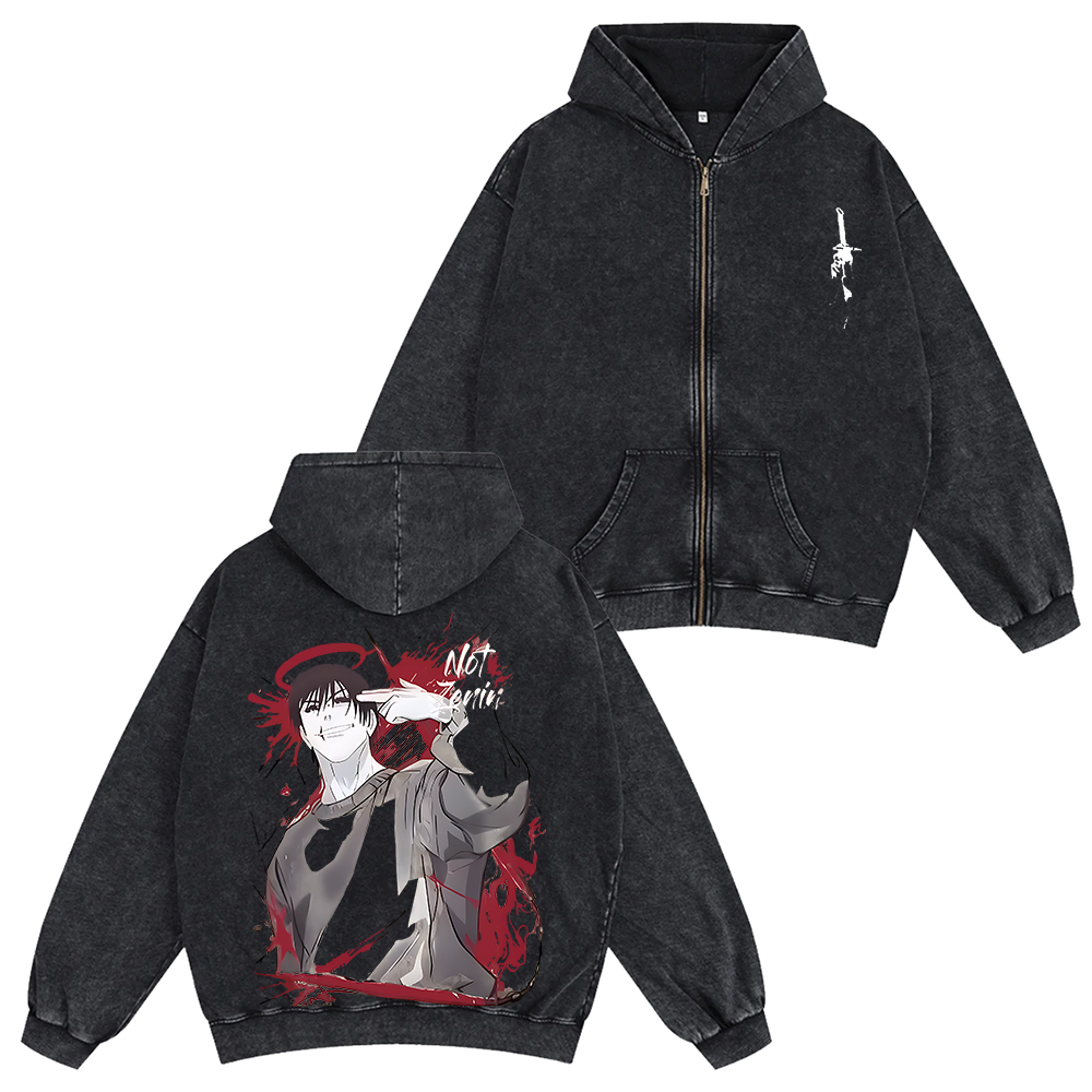 Jujutsu Kaisen Anime Unisex Washed Zip Up Hoodie