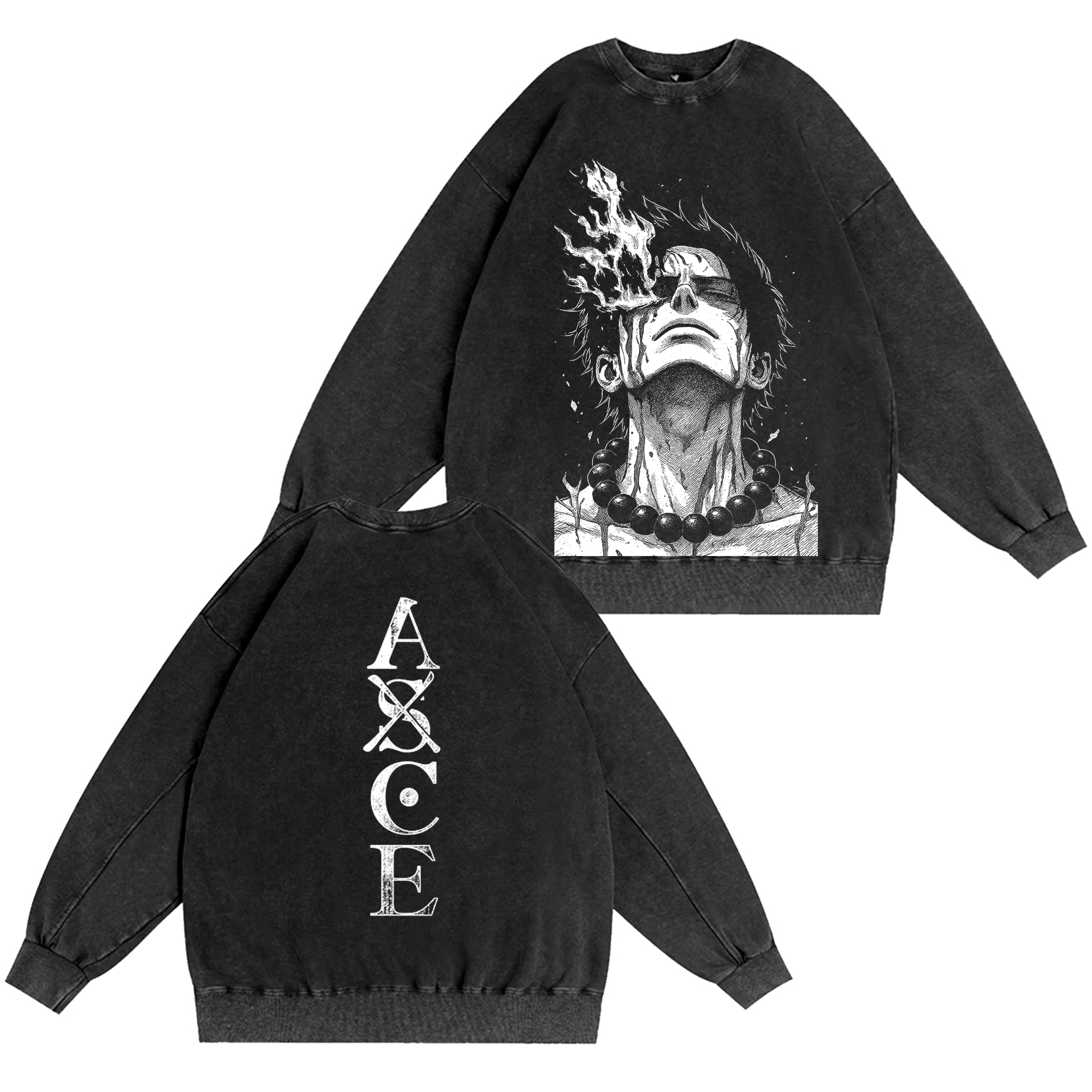 Fire Ace,One Piece Anime Washed T-shirt/Crewneck/Hoodie