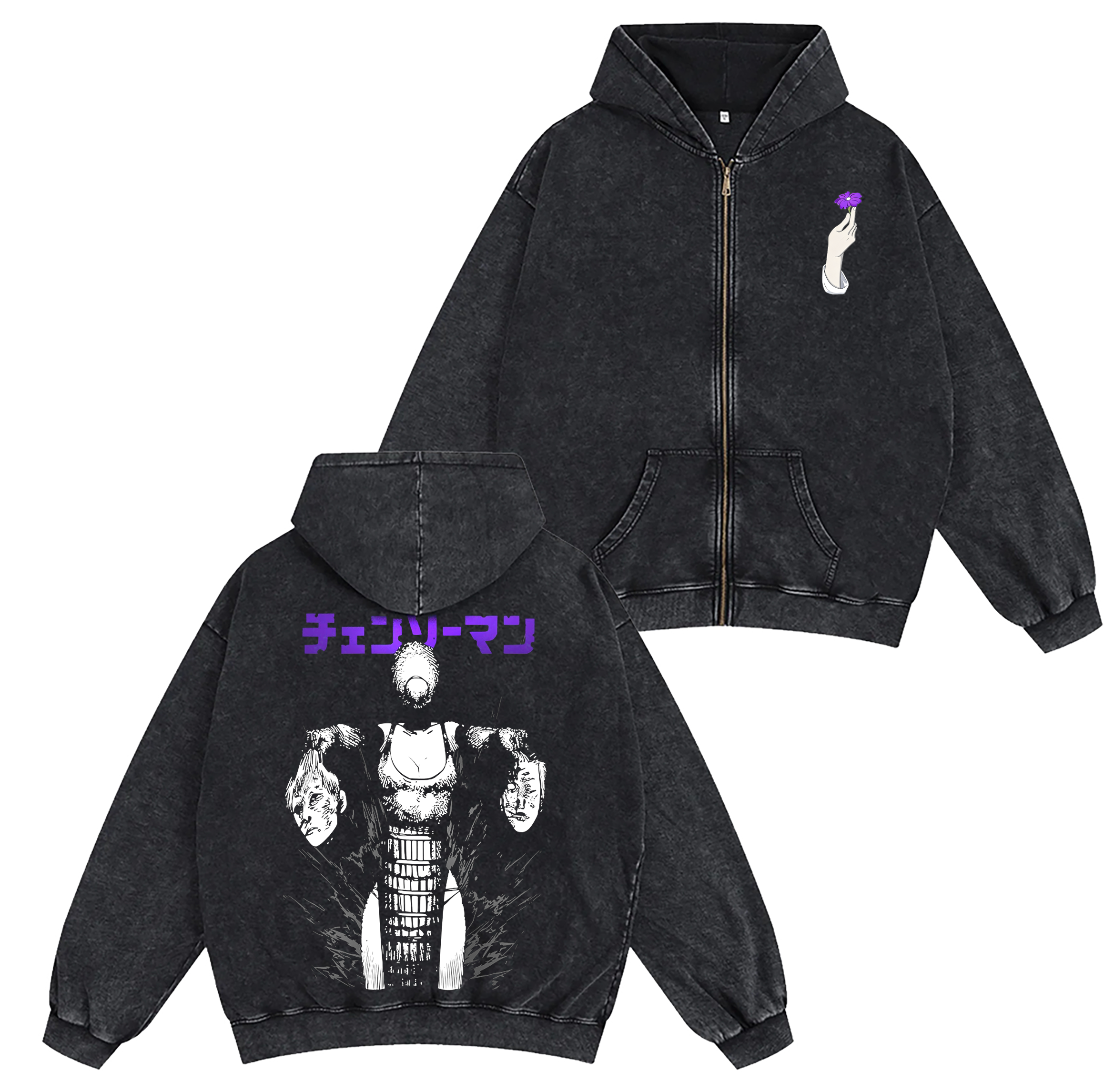 Reze,Chainsaw Man Anime Unisex Washed Zip Up Hoodie