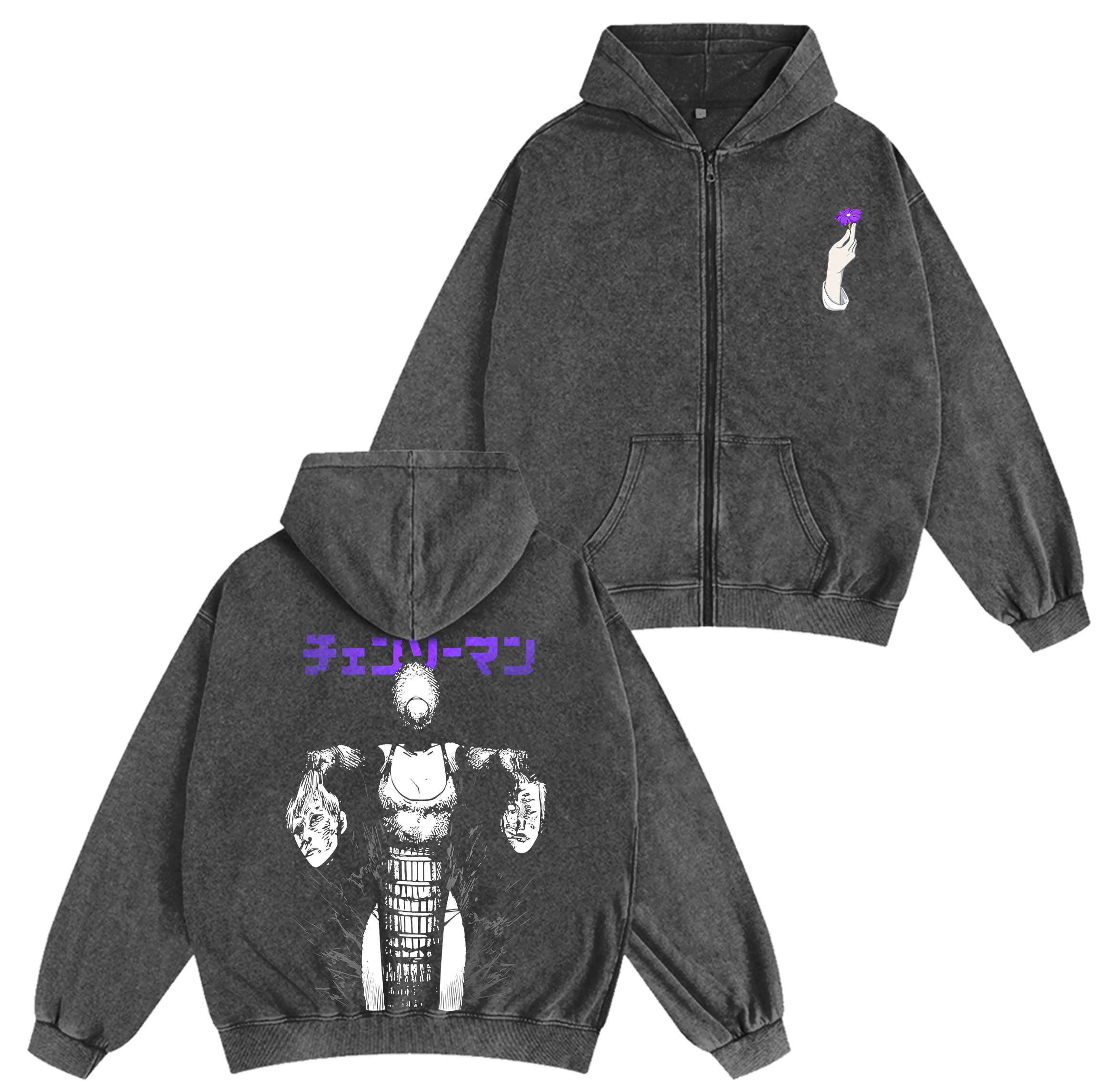 Reze,Chainsaw Man Anime Unisex Washed Zip Up Hoodie
