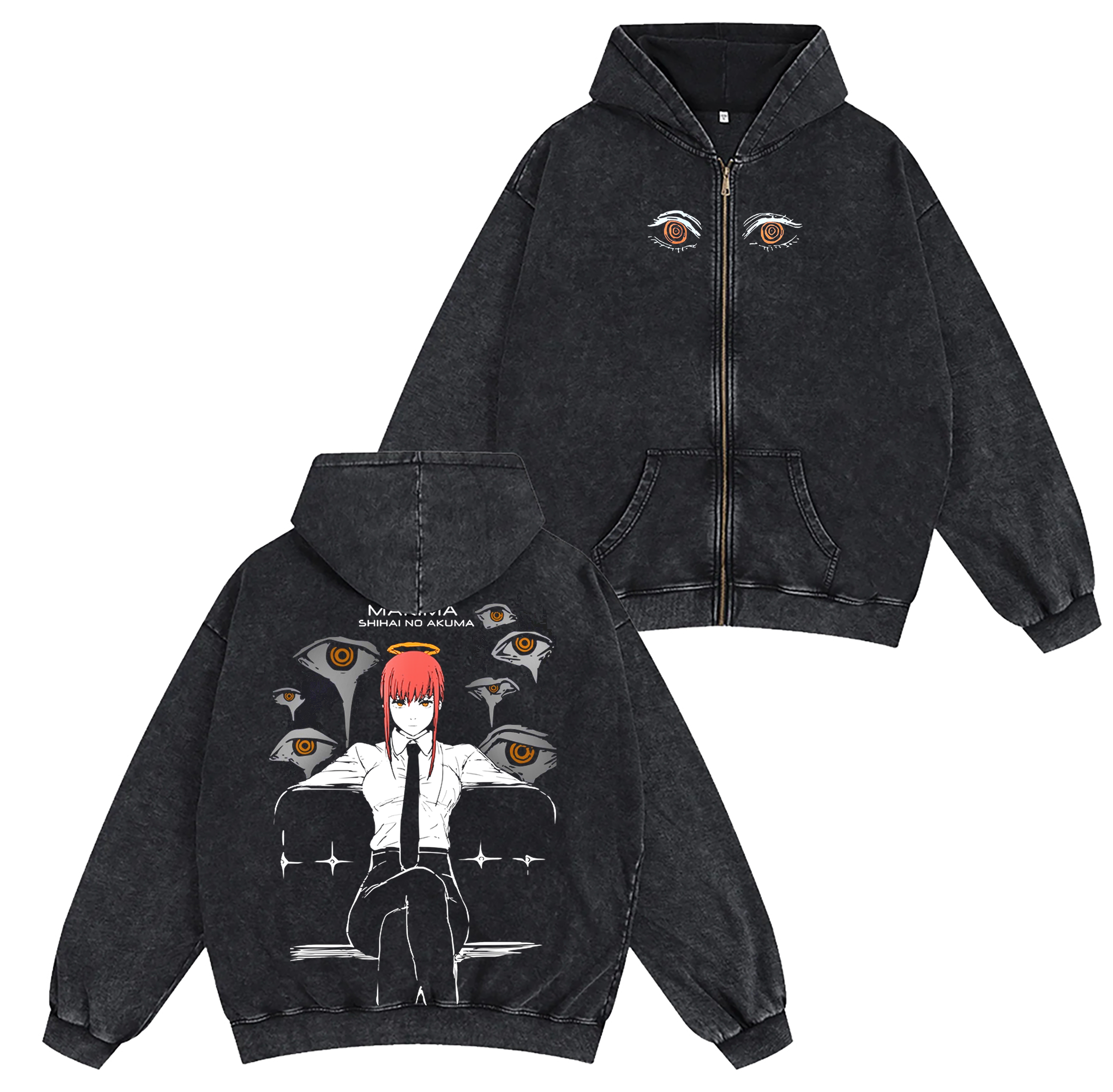 Makima,Chainsaw Man Anime Unisex Washed Zip Up Hoodie