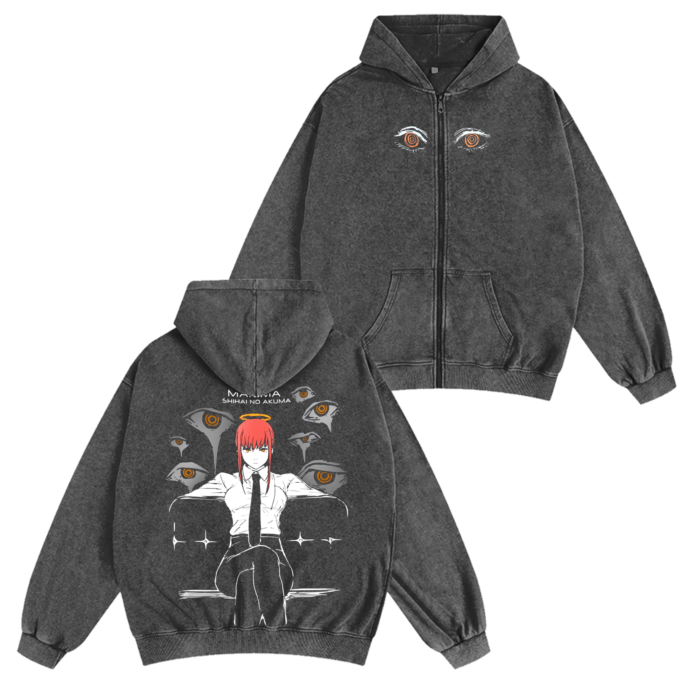 Makima,Chainsaw Man Anime Unisex Washed Zip Up Hoodie
