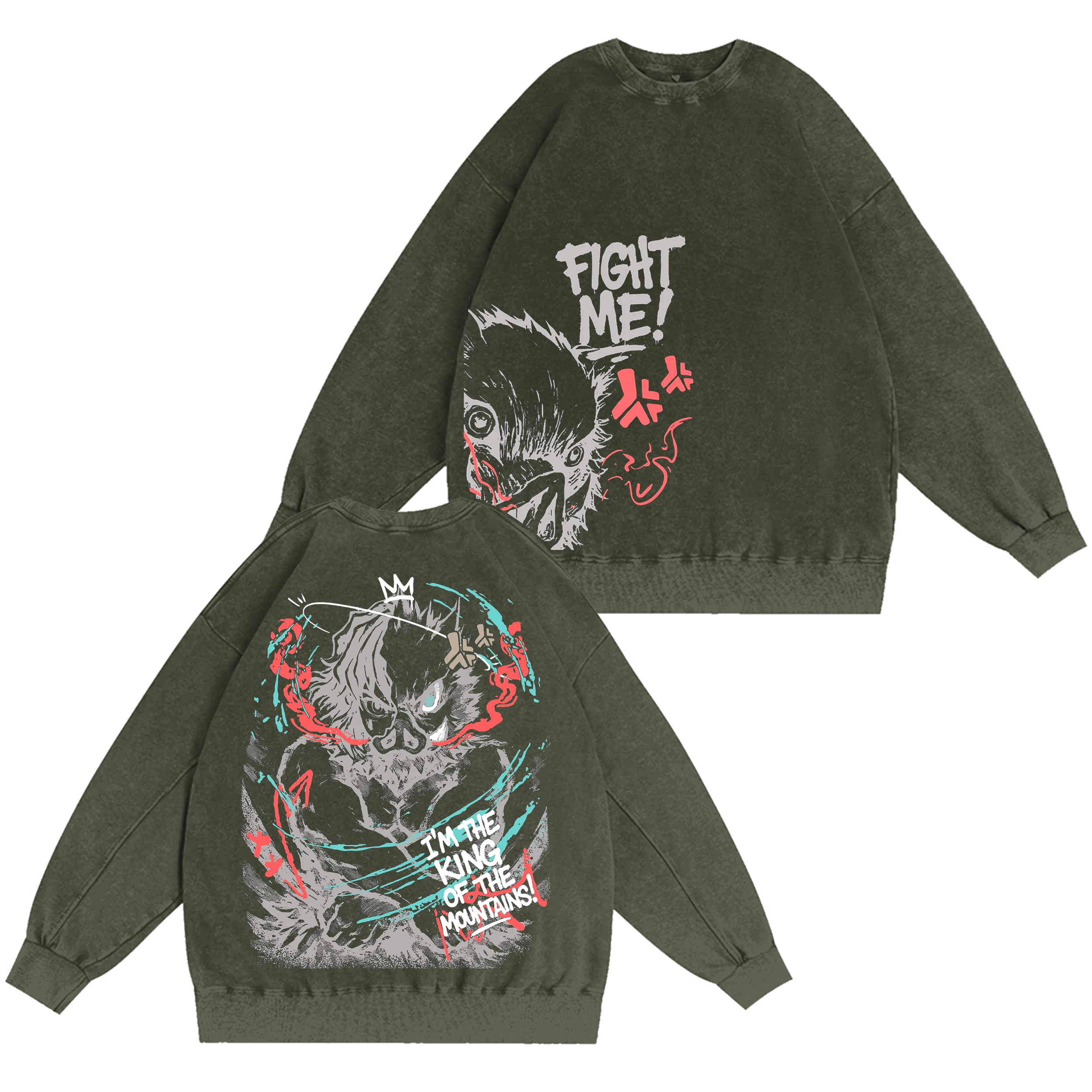 "I'm the King of the Mountain" Inosuke -Demon Slayer Anime Washed T-shirt/Crewneck/Hoodie