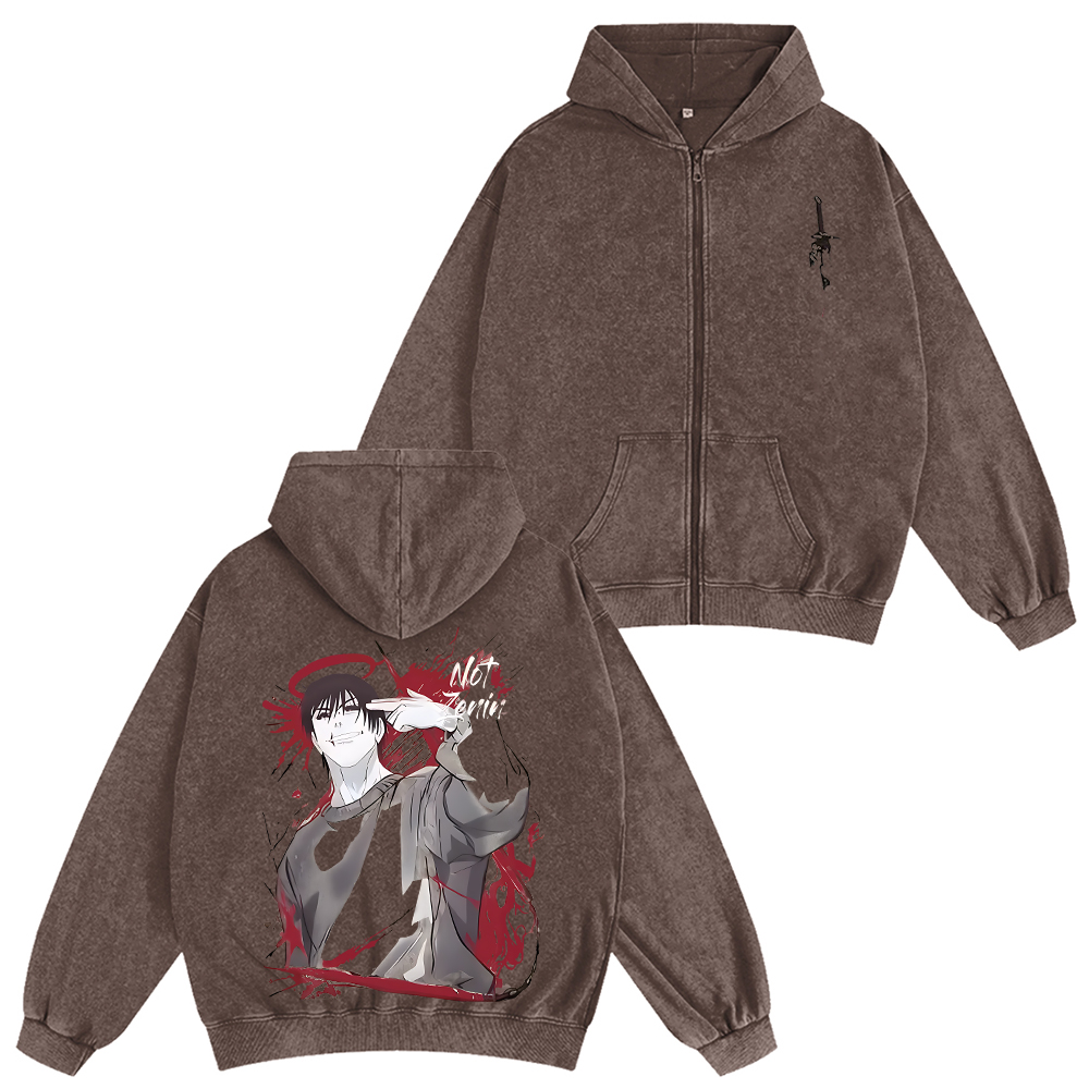 Jujutsu Kaisen Anime Unisex Washed Zip Up Hoodie