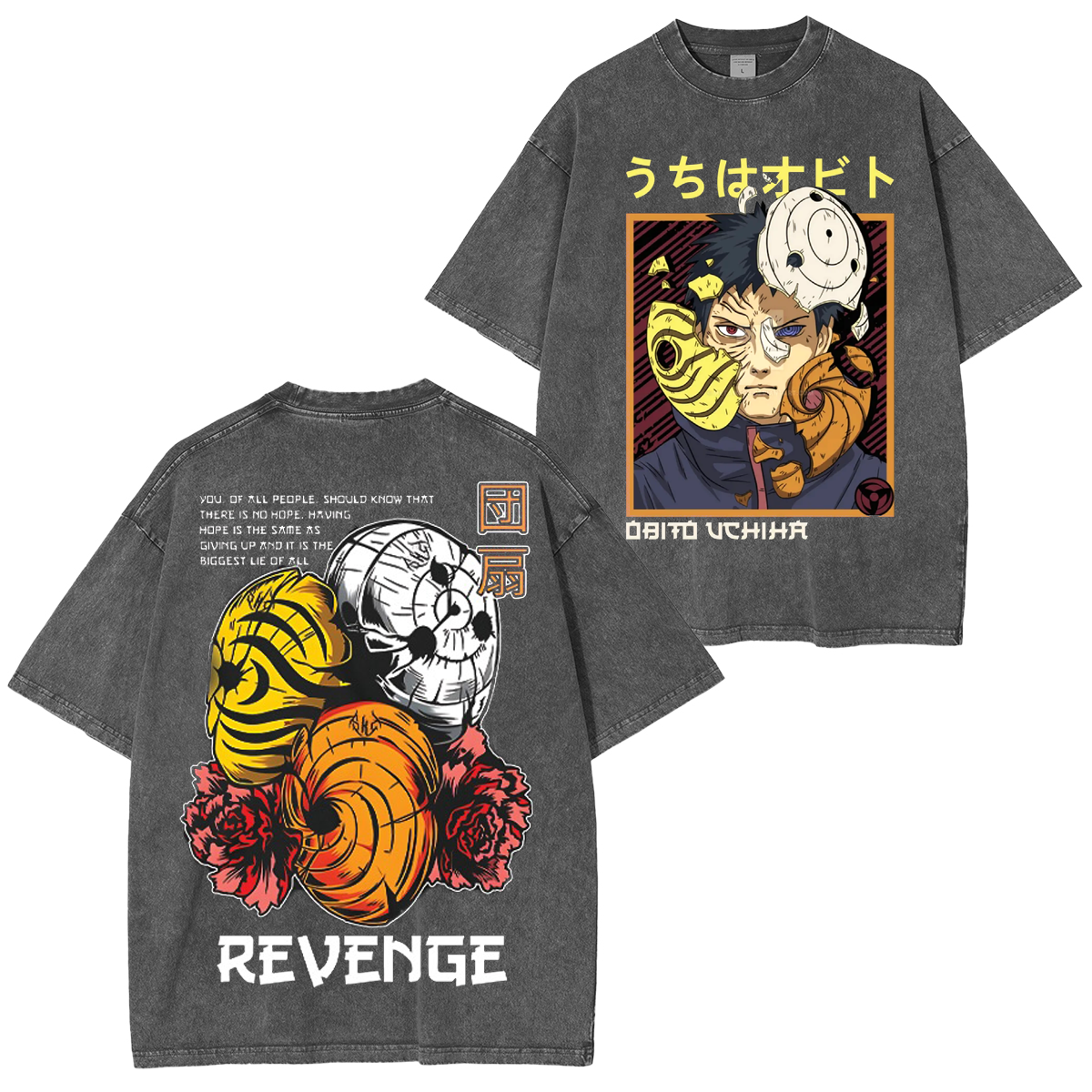 Retro Limited Anime Naruto Uchiha Obito Unisex Washed T-Shirt