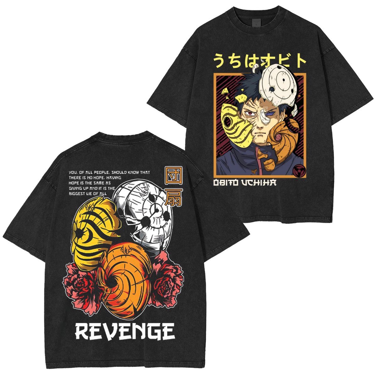 Retro Limited Anime Naruto Uchiha Obito Unisex Washed T-Shirt