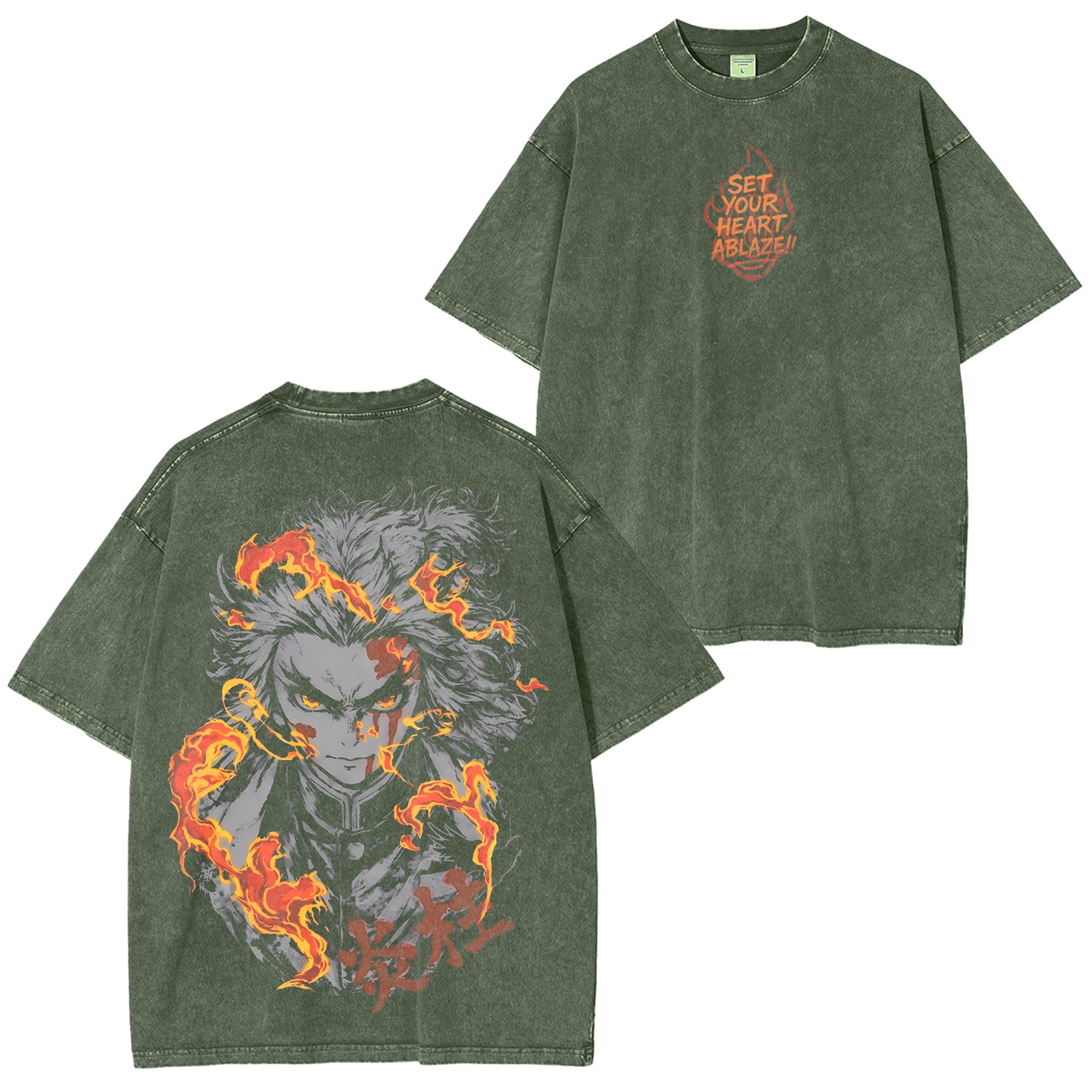 Rengoku,Demon Slayer Anime Washed T-shirt/Crewneck/Hoodie