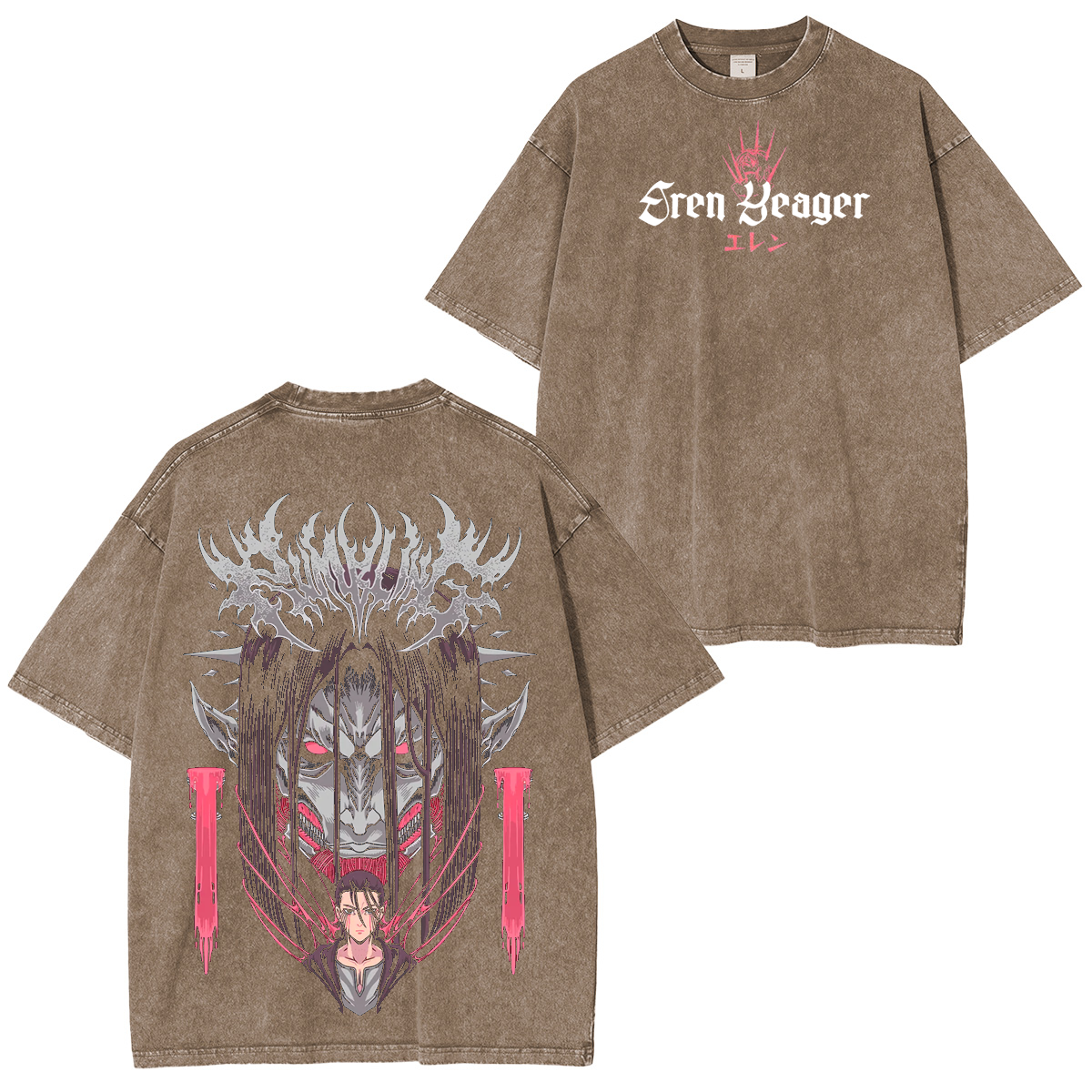 Retro Heavy Eren Yeager X Attack On Titan Anime  Washed T-shirt/Crewneck/Hoodie