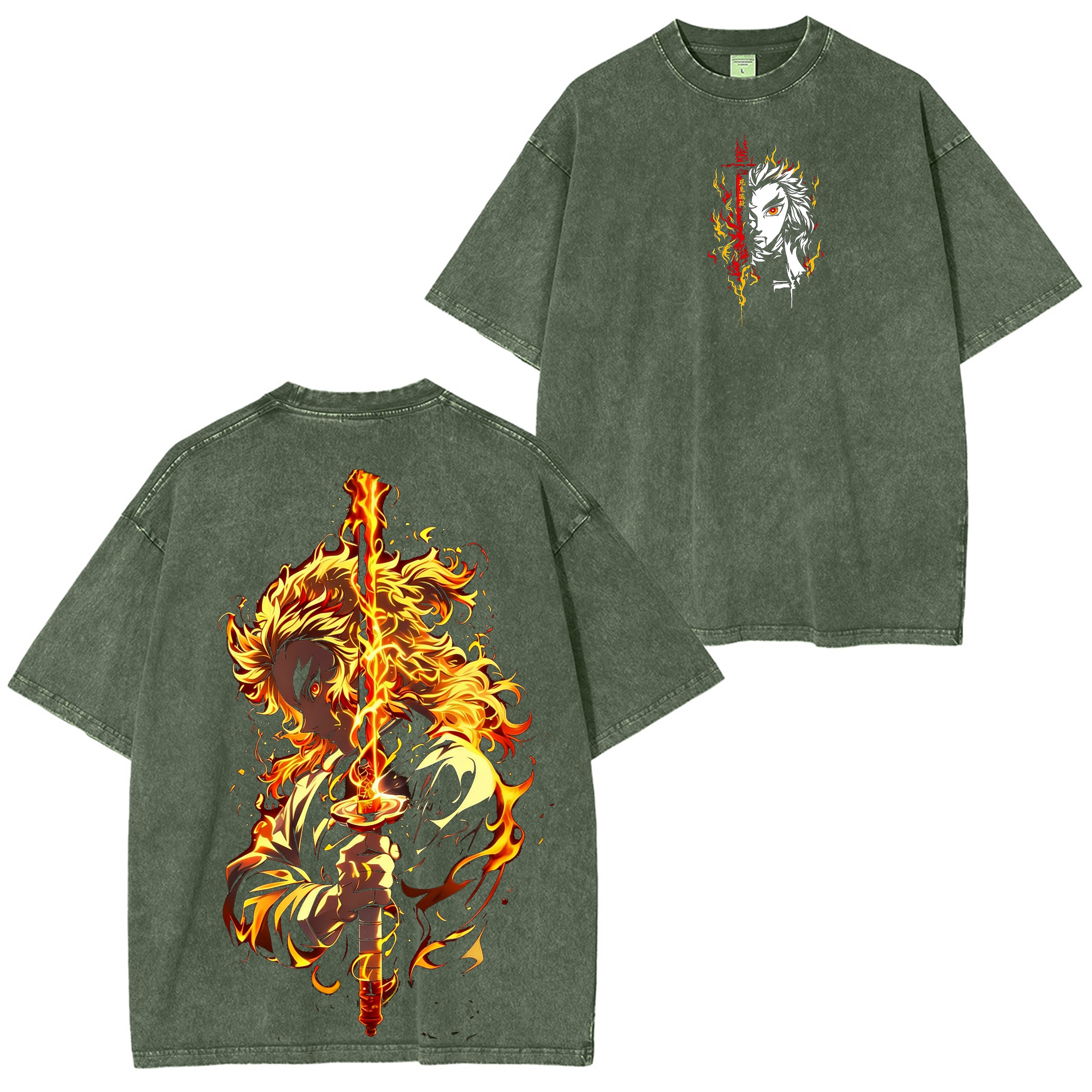 Rengoku Kyojuro,Demon Slayer Anime Washed T-shirt/Crewneck/Hoodie