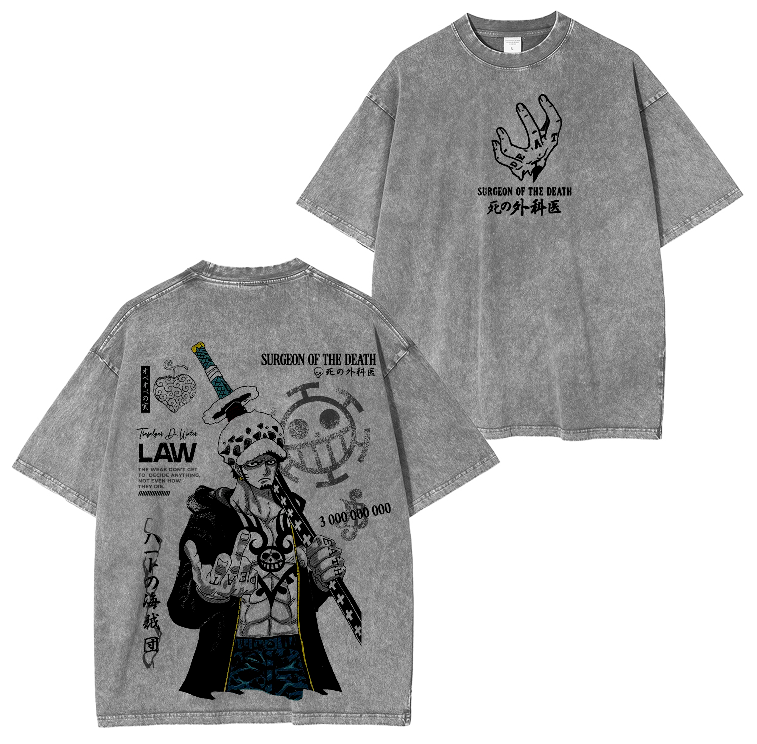 Trafalgar Law -One Piece Bounty Graphic Anime Washed T-shirt/Crewneck/Hoodie