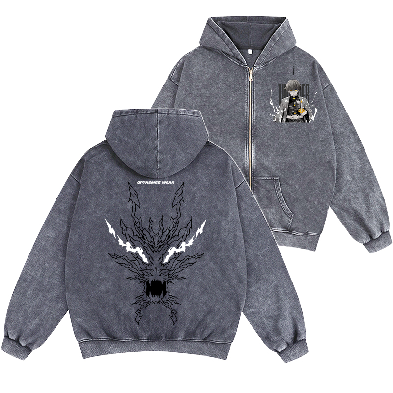 Zenitsu Demon Slayer Unisex Washed Zip Up Hoodie