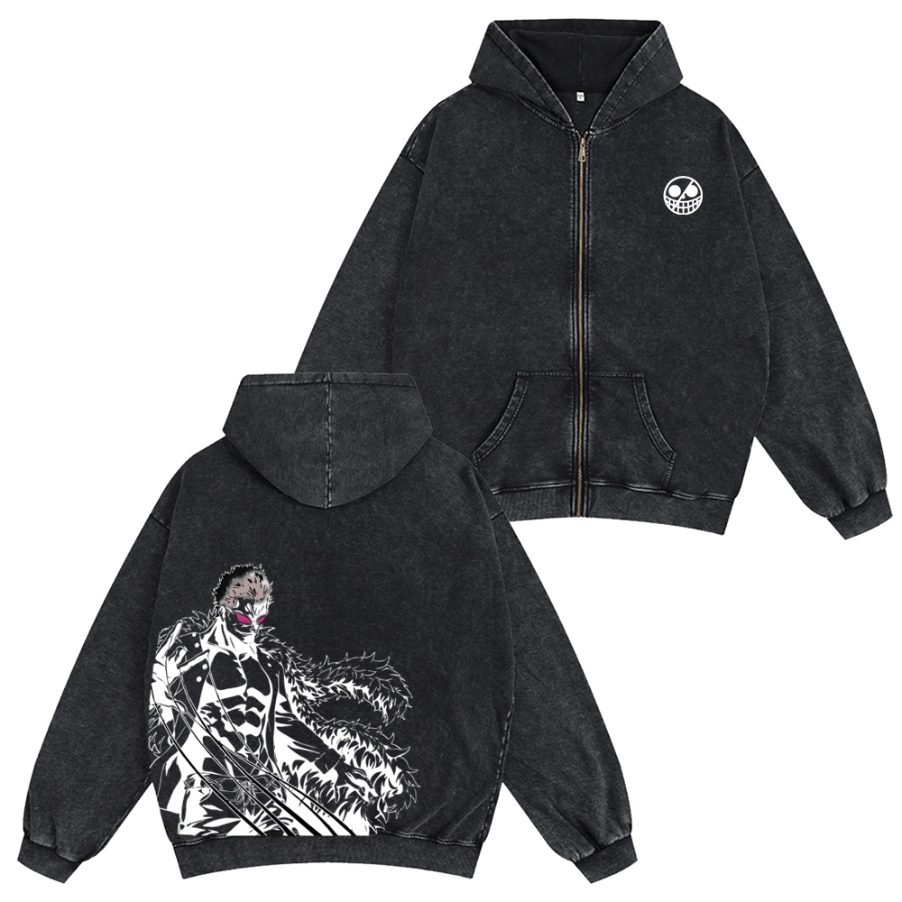 One Piece Doflamingo Unisex Washed Zip Up Hoodie