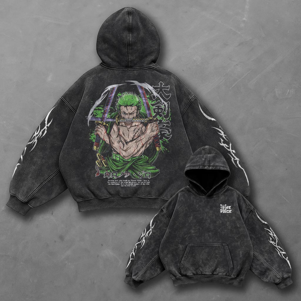 One Piece Oversized Essential Black Anime Hoodie