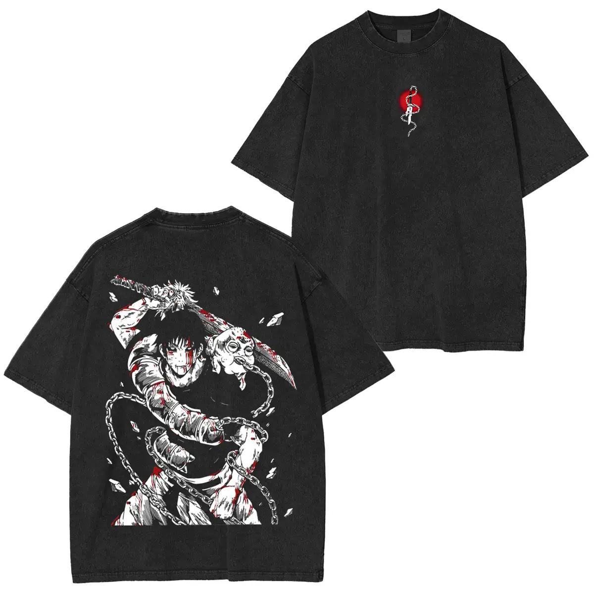 The Sorcerer Killer "Toji Fushiguro" Jujutsu Kaisen Anime Manga Acid Washed Lightweight Oversized Heavyweight Cotton T-Shirts