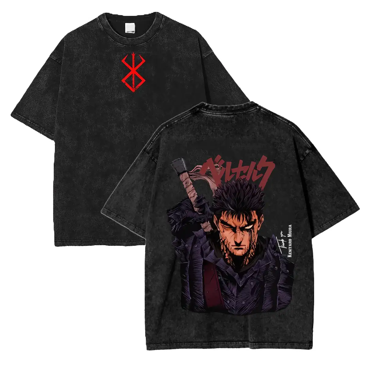 Berserk Anime Acid Washed Oversize T-Shirt 