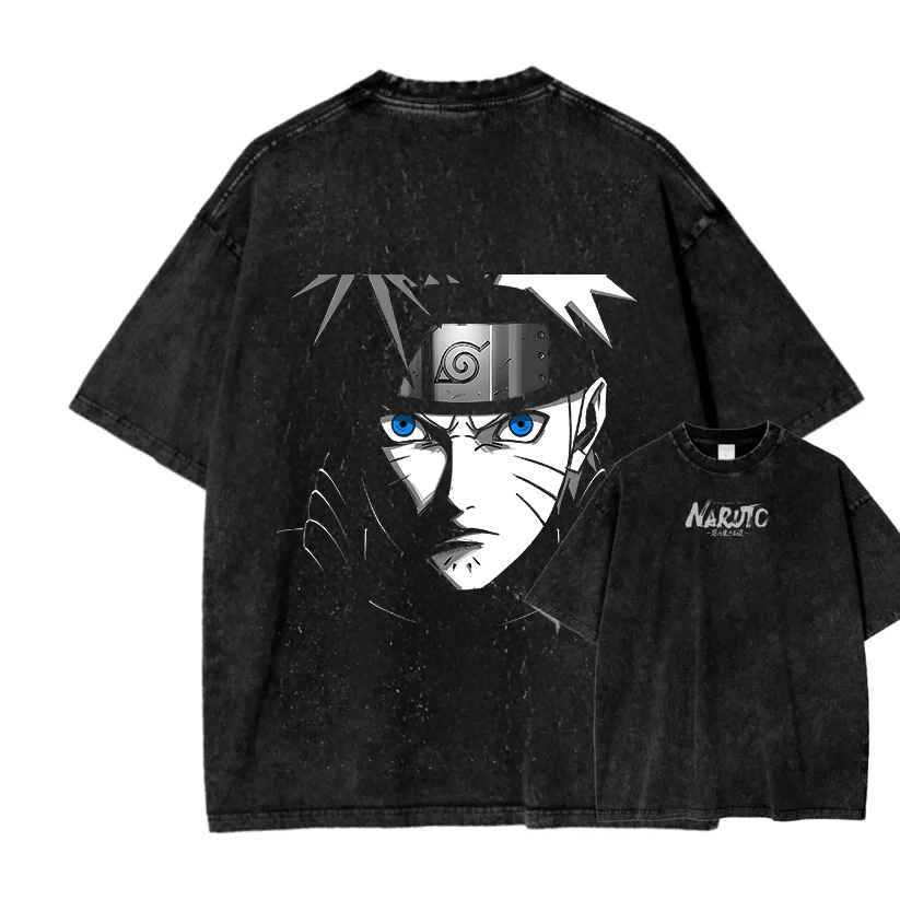 Naruto Anime Print Oversized Washed T-shirt