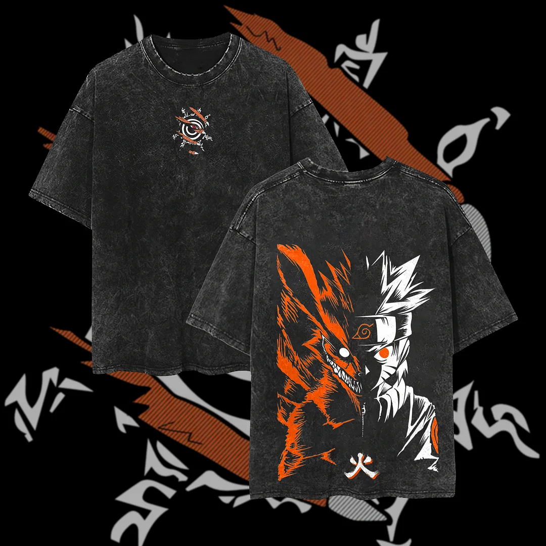 Naruto Anime Print Oversized Washed T-shirt