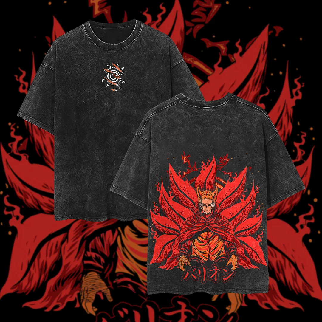 Naruto Baryon Mode Anime Print Oversized Washed T-shirt