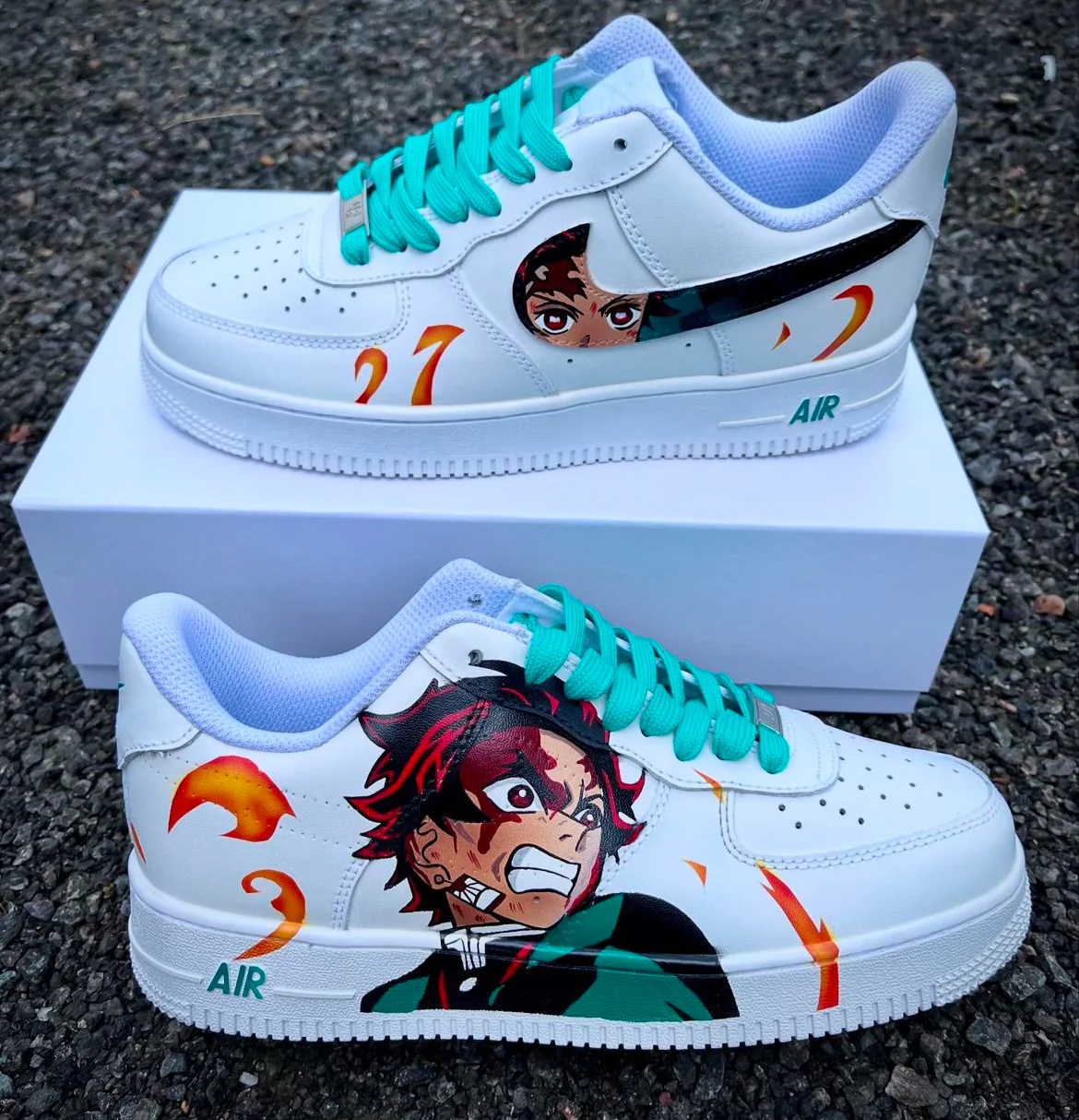 Air force 1 Custom/ kimetsu no yaiba - Tanjiro Custom Titans Style Shoes Hand Painted