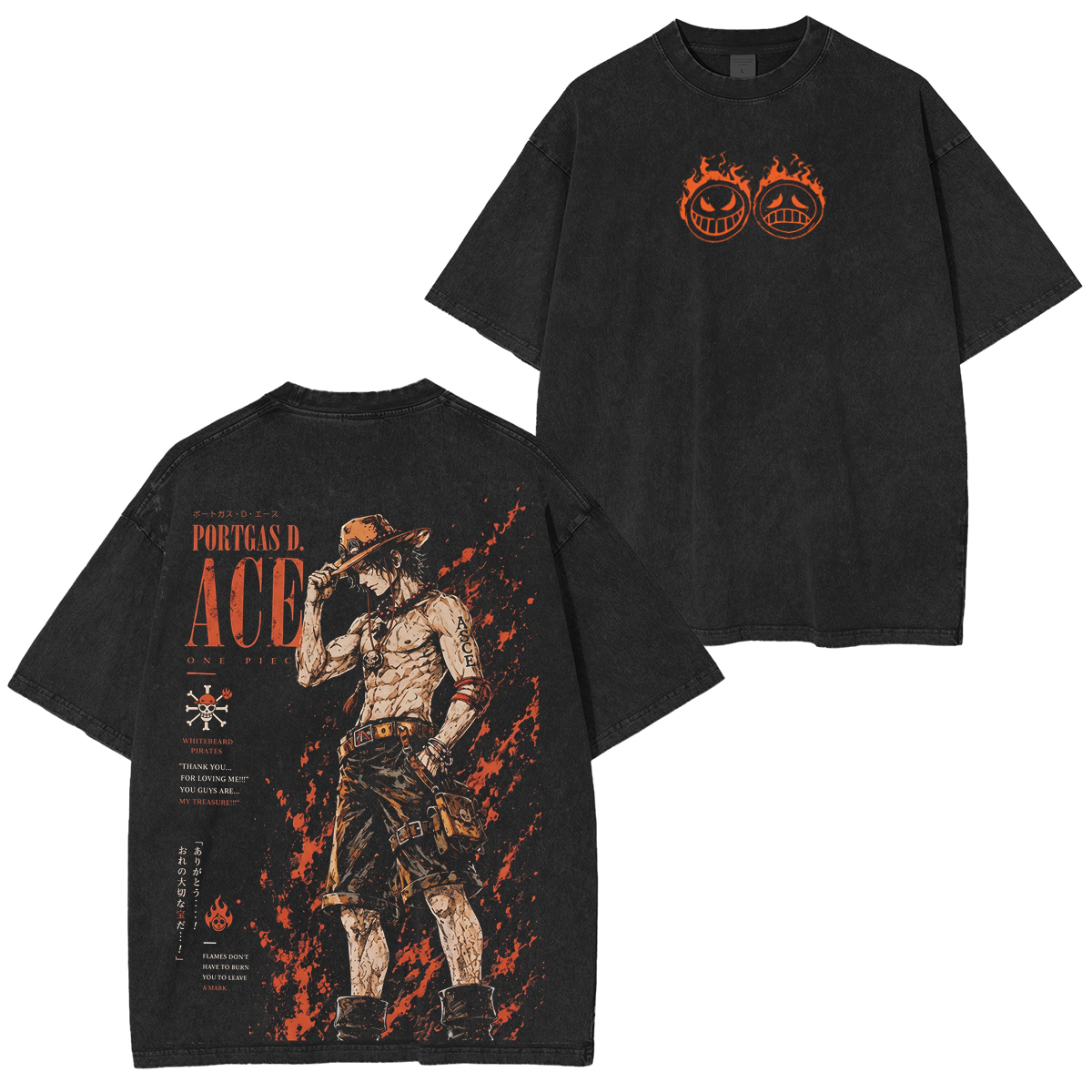 One Piece Ace Anime Unisex Washed T-shirt/Hoodie