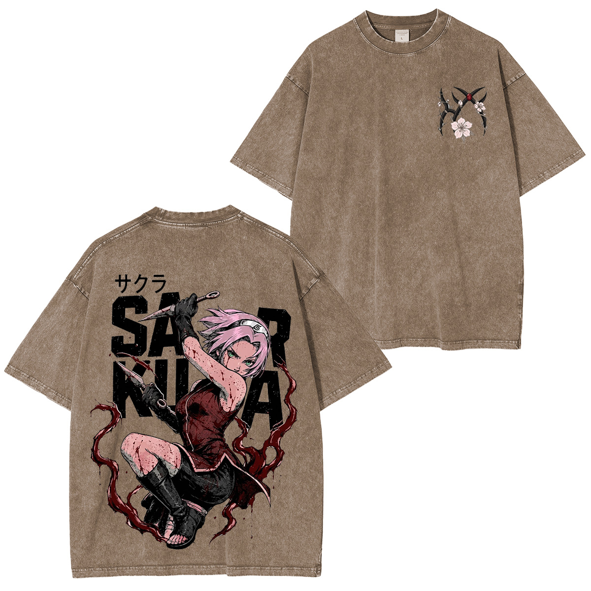 Naruto Sakura Haruno Anime Washed T-shirt