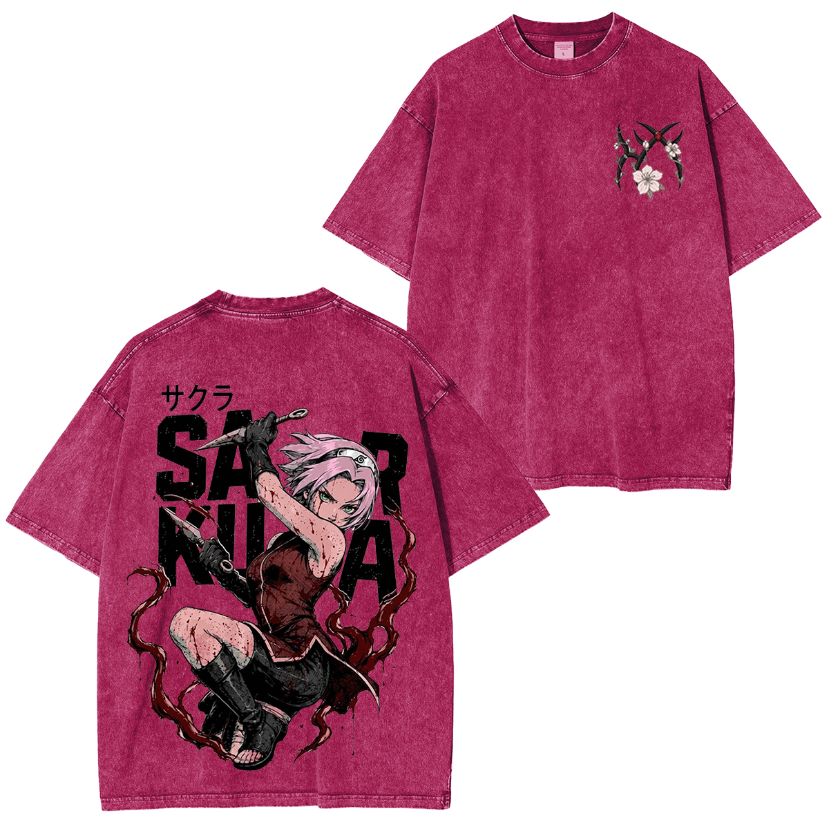 Naruto Sakura Haruno Anime Washed T-shirt