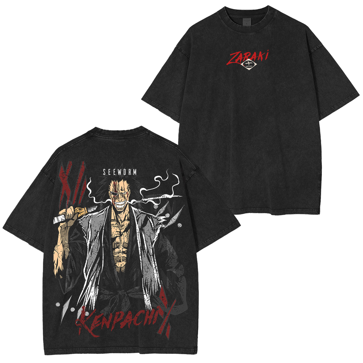 BLEACH: Kenpachi Zaraki Inspired Anime Vintage washed T-shirt/Crewneck/Hoodie