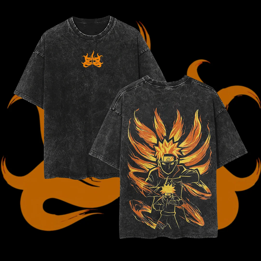 Naruto Anime Print Oversized Washed T-shirt