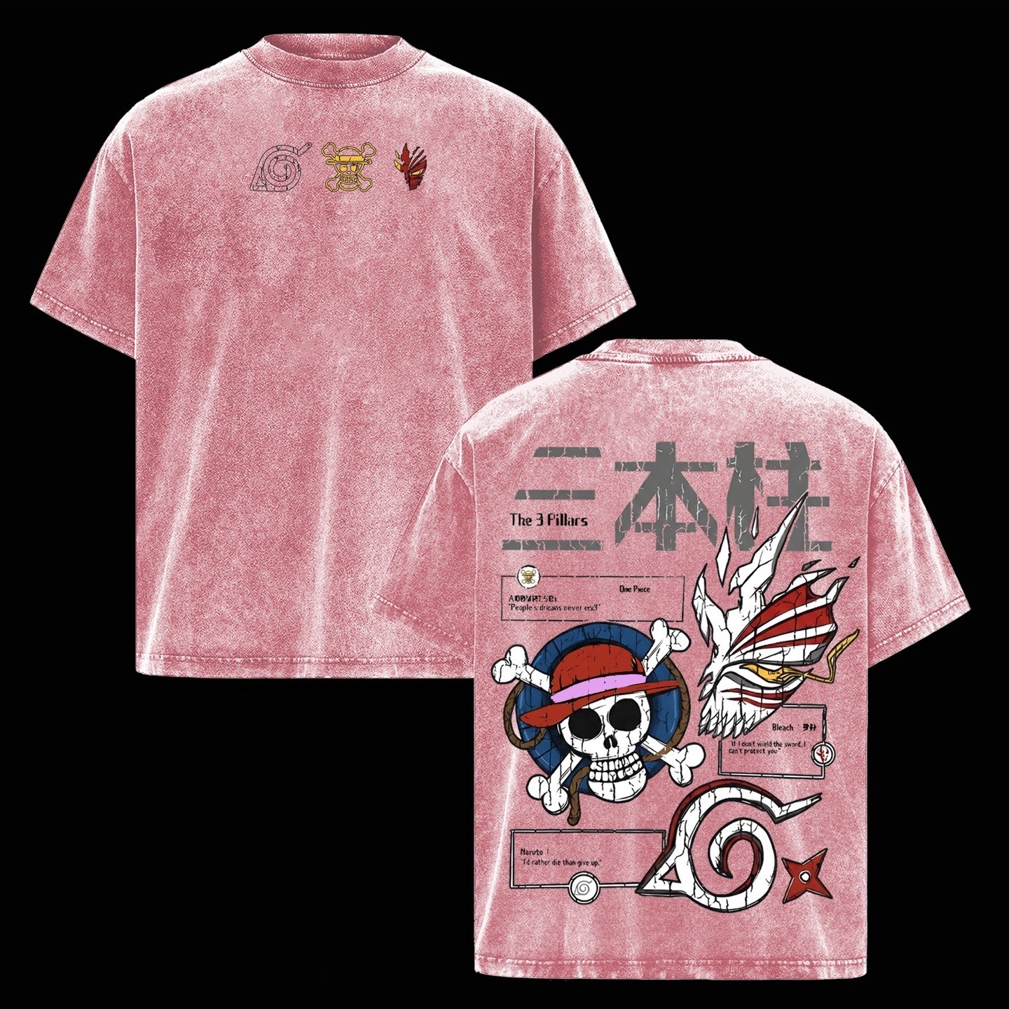 Bleach,One piece, Naruto AnimeWashed T-shirt/Crewneck/Hoodie