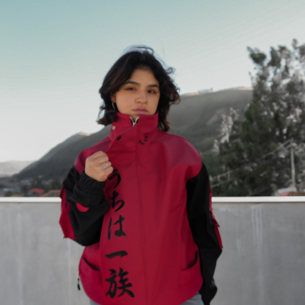 Naruto Uchiha Clan Color Block Tactical Jacket, Anime Rinne Sharingan Embroidered Outerwear