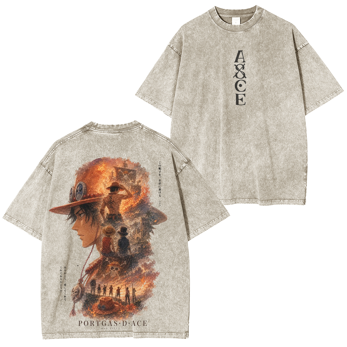 One Piece : Portgas D. Ace Vintage washed T-shirt/Crewneck/Hoodie