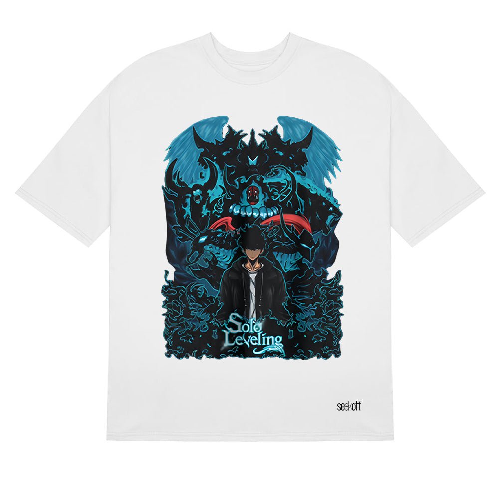 Solo Leveling Epic Battle T-Shirt - Detailed Anime Graphic Design