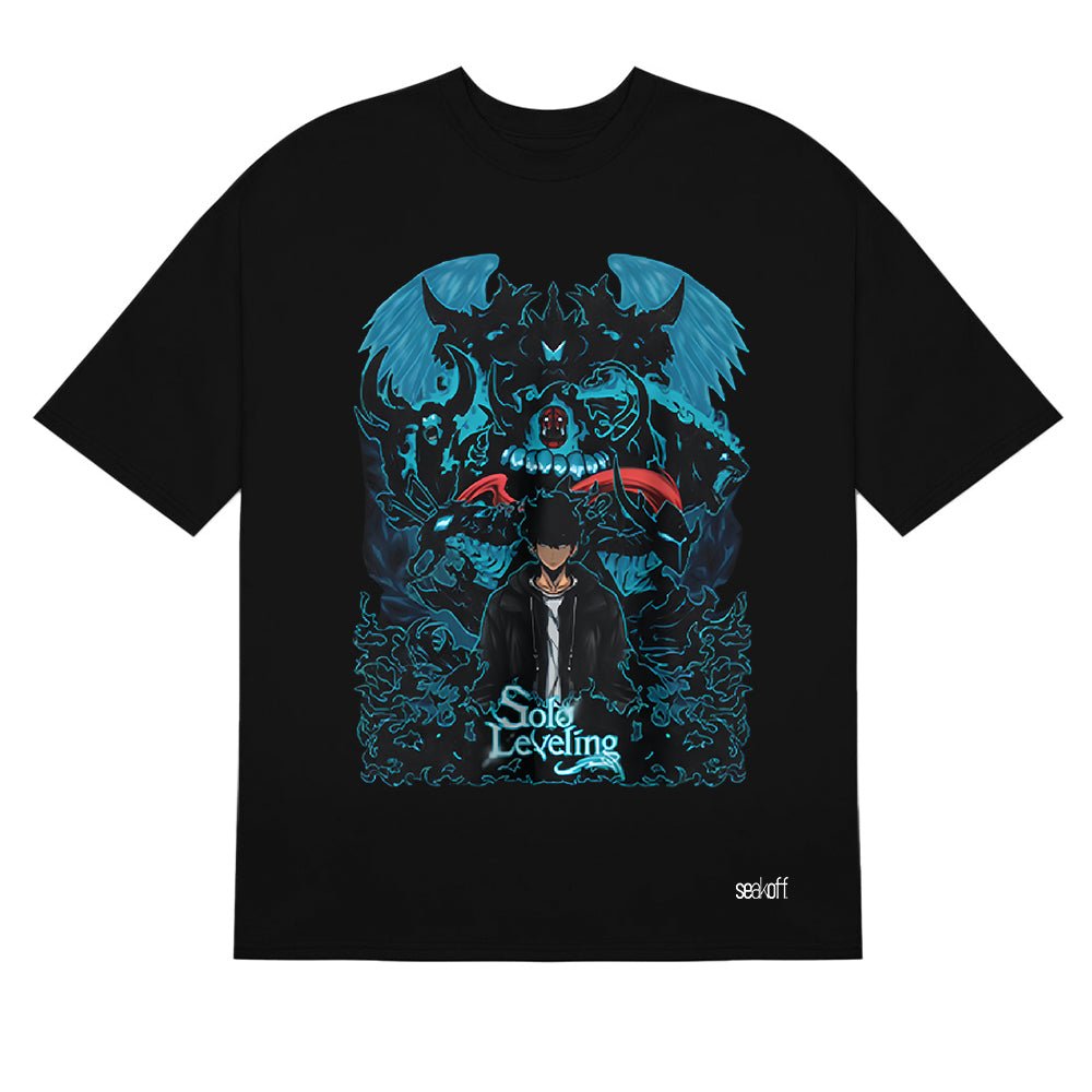 Solo Leveling Epic Battle T-Shirt - Detailed Anime Graphic Design