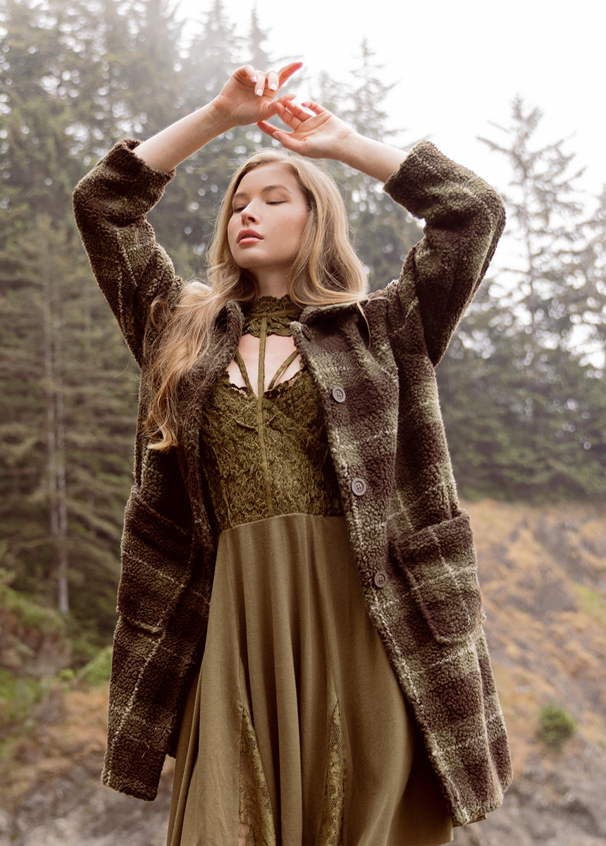 Gertie Coat in Olive Plaid-My Prom Time