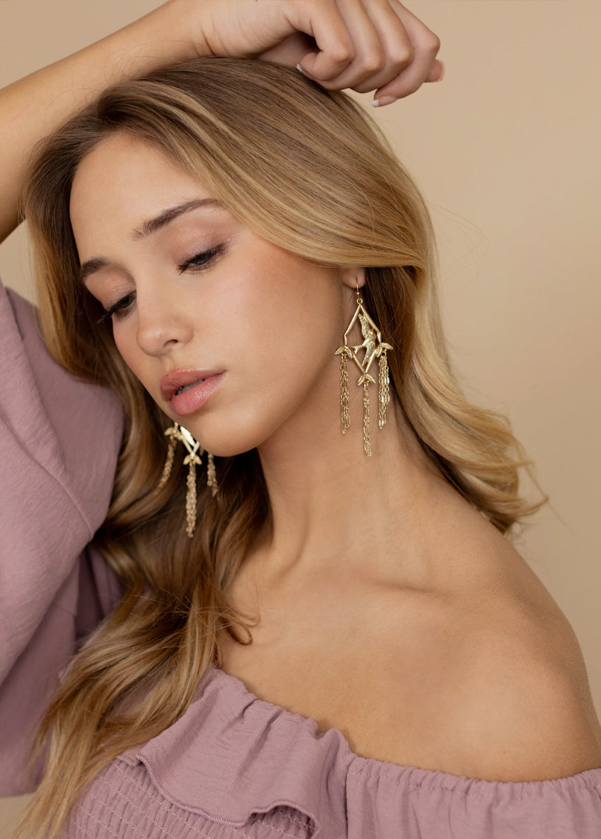Sparrow Earrings in Sand Gold-My Prom Time
