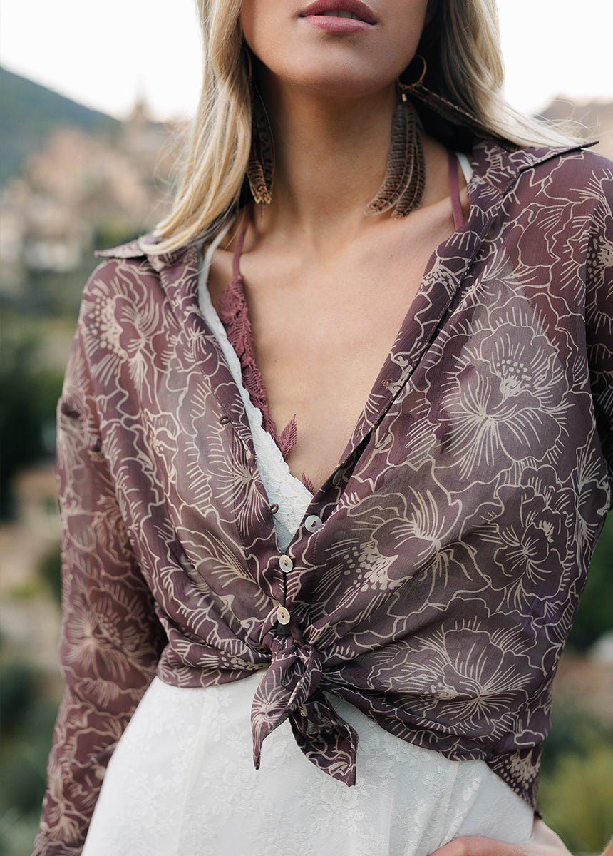 Agnes Top in Mahogany Floral-My Prom Time