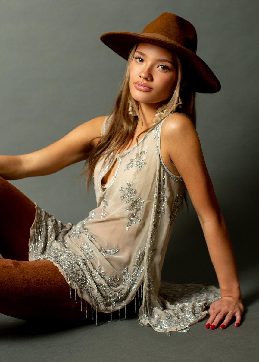 Alori Beaded Top in Silver-My Prom Time