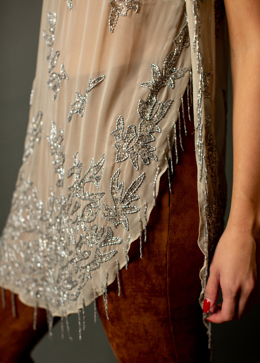 Alori Beaded Top in Silver-My Prom Time