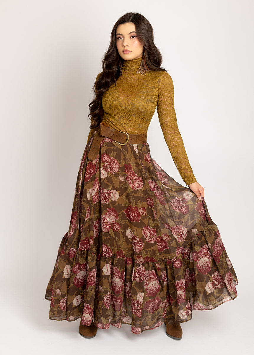 Annah Skirt in Bistre Floral-My Prom Time