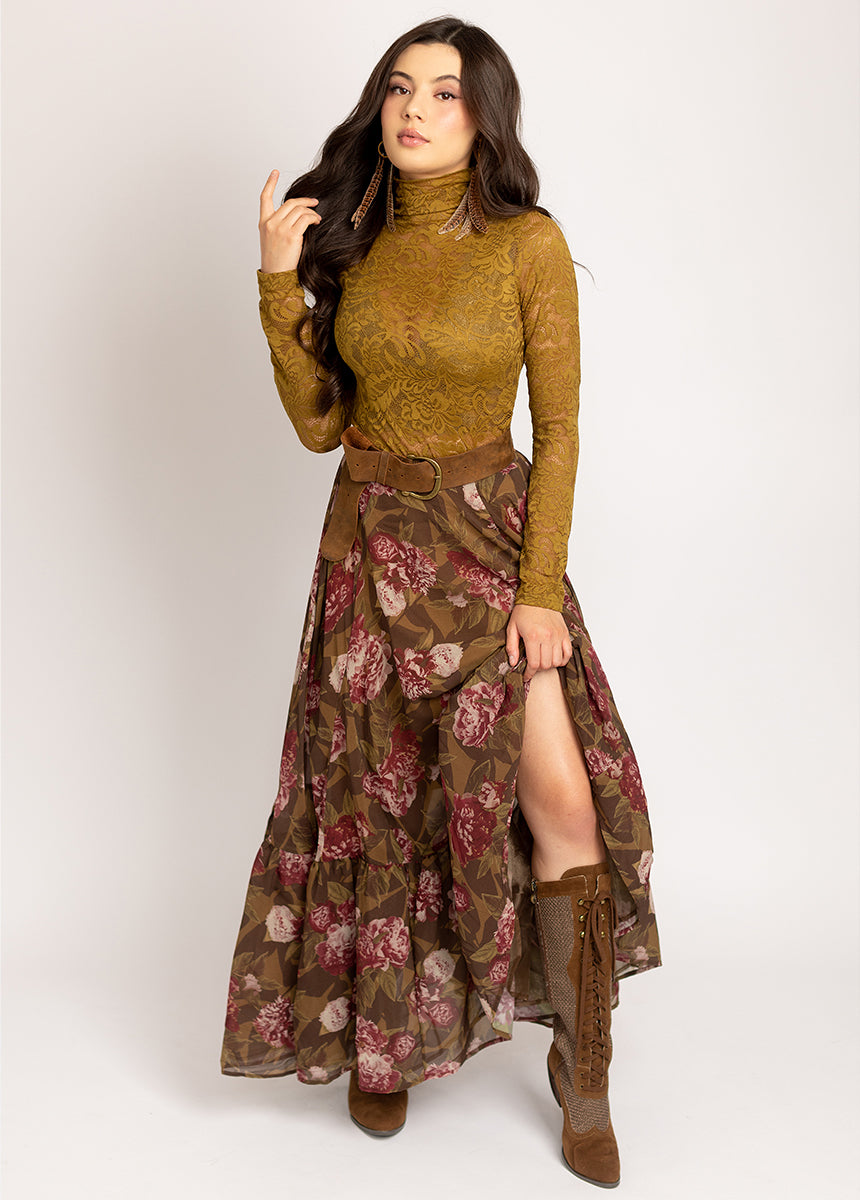 Annah Skirt in Bistre Floral-My Prom Time