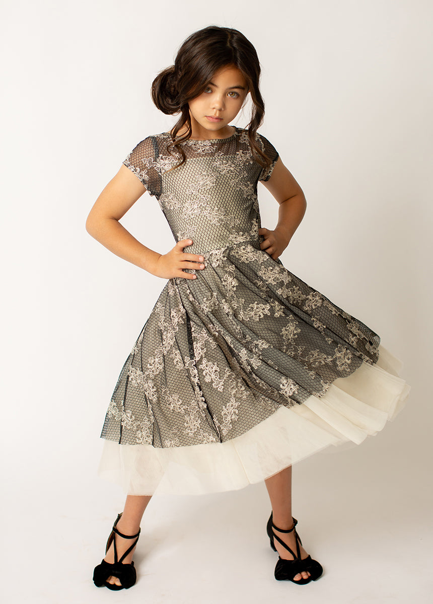 Annalise Petticoat Dress in Black Metallic-My Prom Time