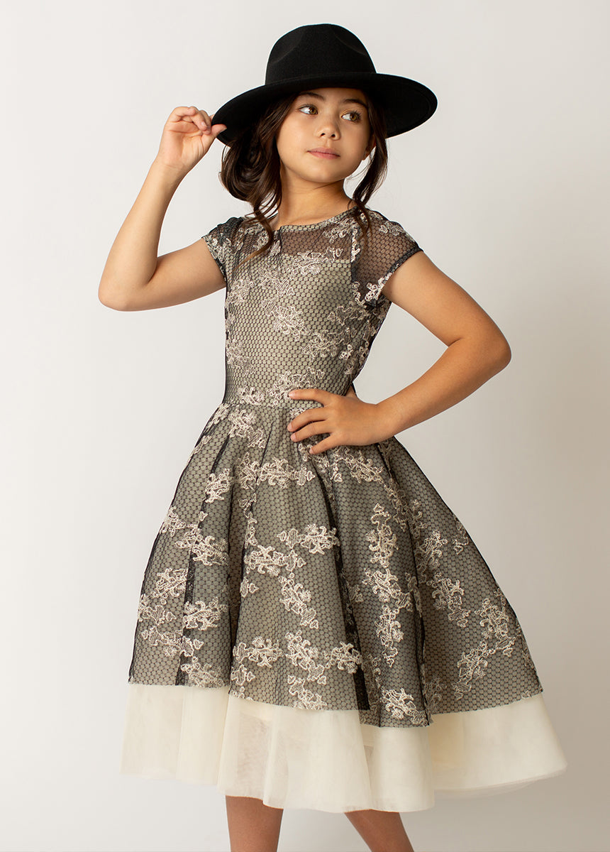 Annalise Petticoat Dress in Black Metallic-My Prom Time